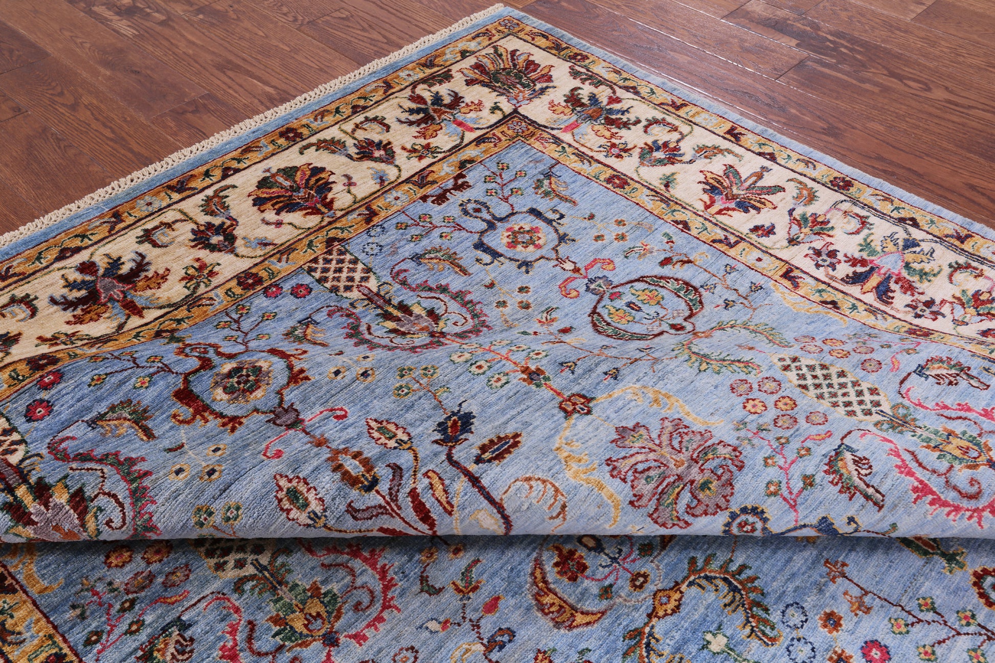 Blue Peshawar Hand Knotted Wool Rug - 6' 10" X 9' 10" - Golden Nile