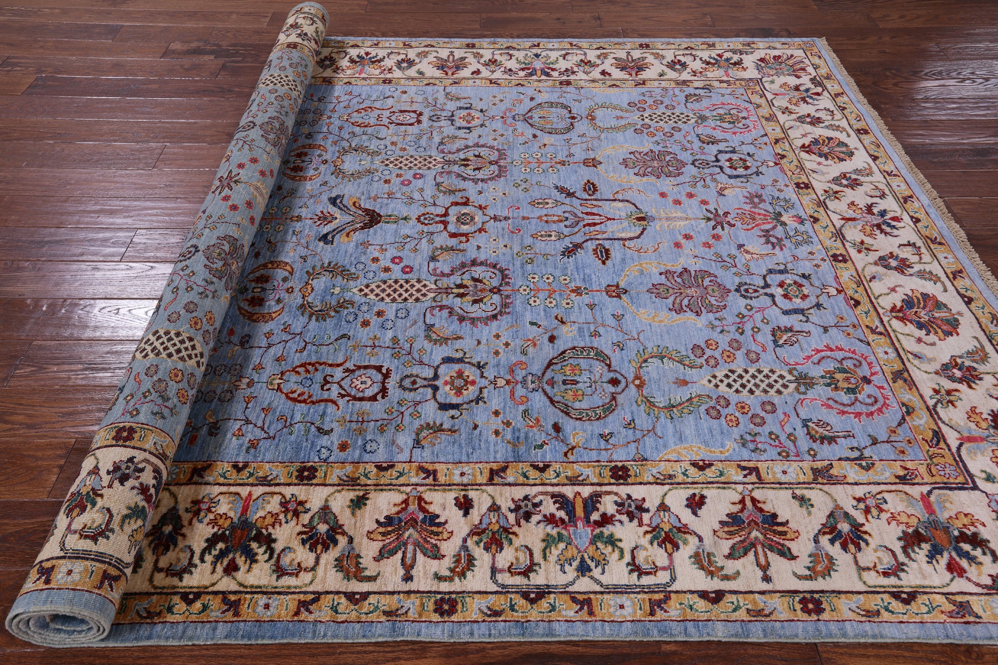 Blue Peshawar Hand Knotted Wool Rug - 6' 10" X 9' 10" - Golden Nile