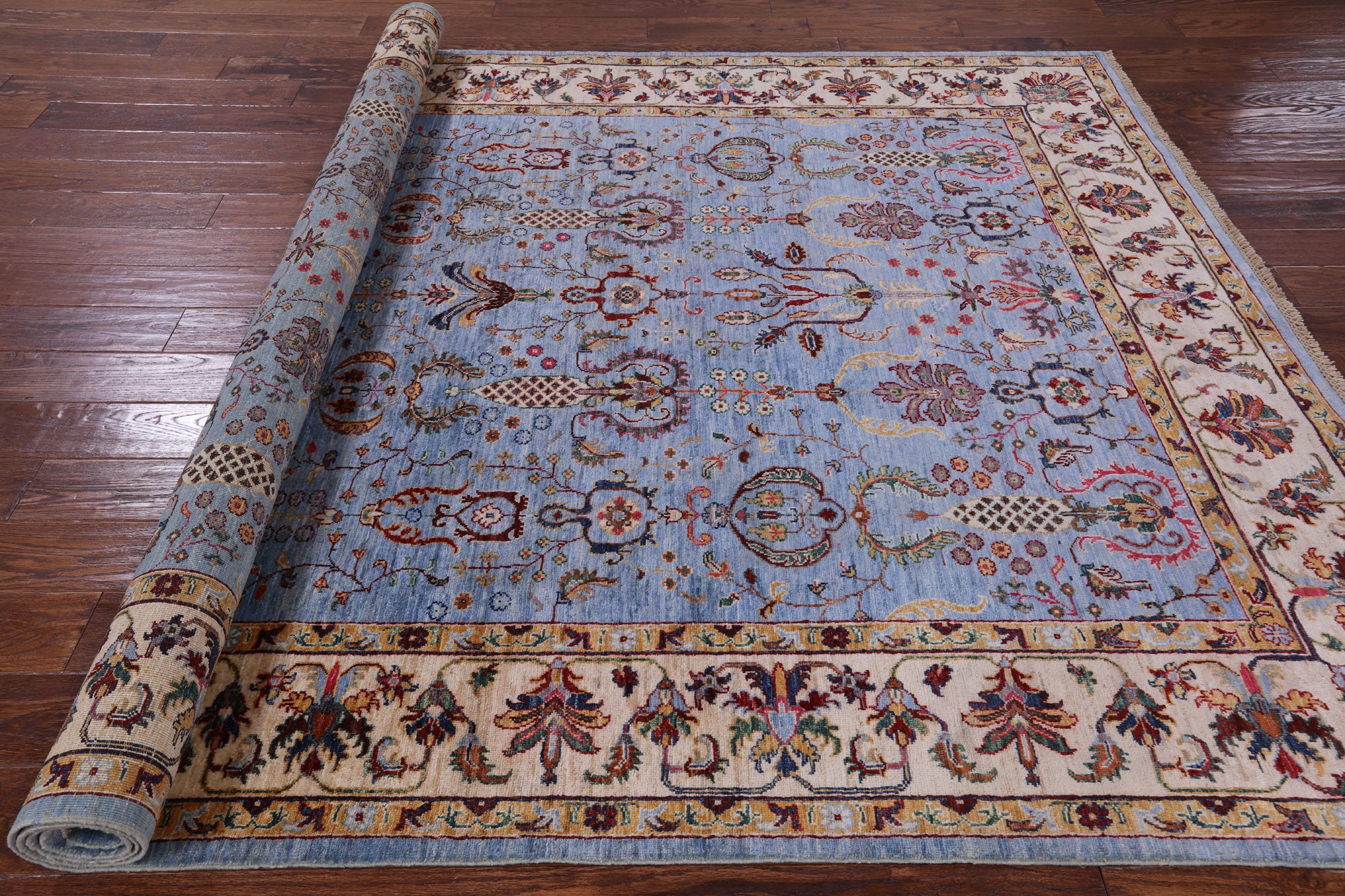 Blue Peshawar Hand Knotted Wool Rug - 6' 10" X 9' 10" - Golden Nile