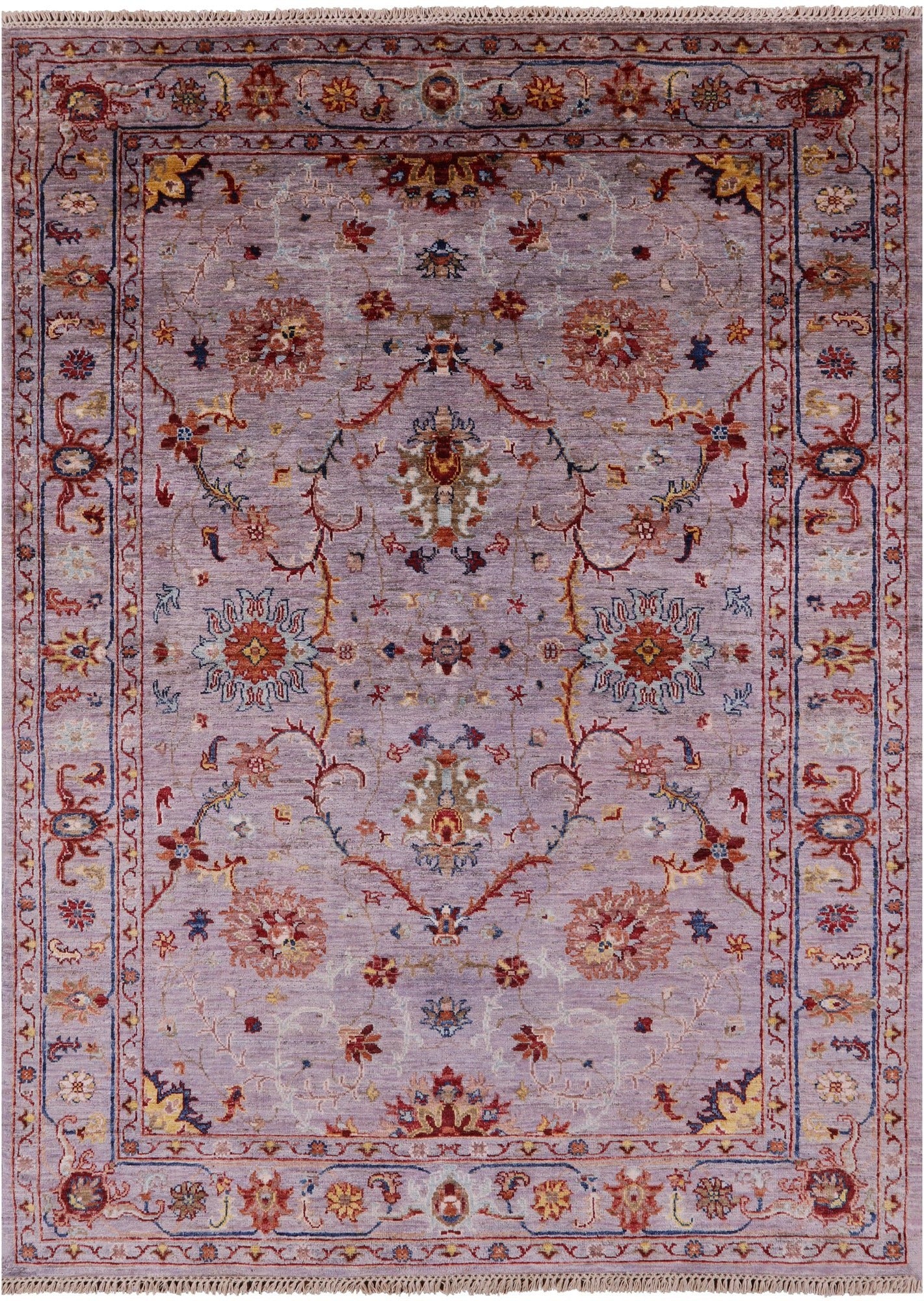 Grey Peshawar Hand Knotted Wool Rug - 5' 0" X 6' 8" - Golden Nile