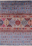 Blue Khorjin Persian Gabbeh Handmade Wool Rug - 4' 11" X 6' 9" - Golden Nile