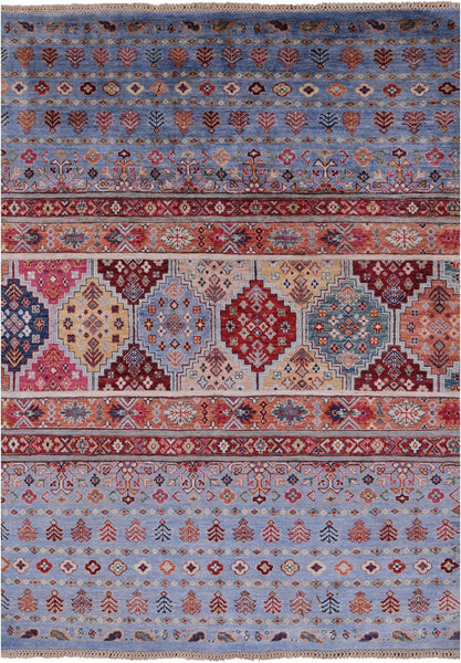 Blue Khorjin Persian Gabbeh Handmade Wool Rug - 4' 11" X 6' 9" - Golden Nile