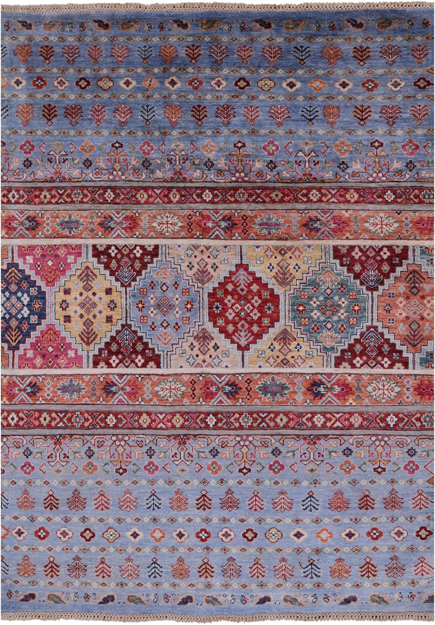 Blue Khorjin Persian Gabbeh Handmade Wool Rug - 4' 11" X 6' 9" - Golden Nile