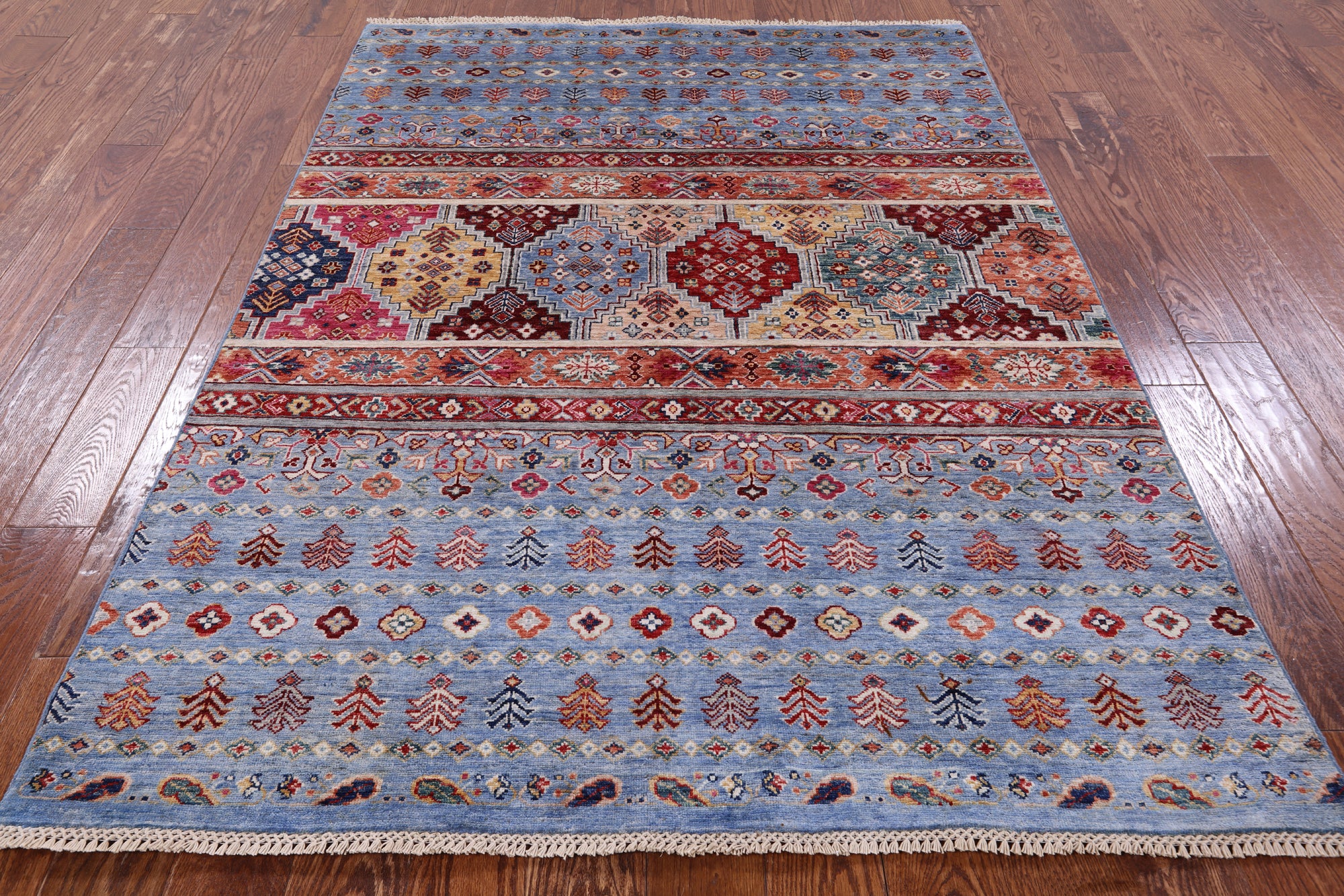 Blue Khorjin Persian Gabbeh Handmade Wool Rug - 4' 11" X 6' 9" - Golden Nile