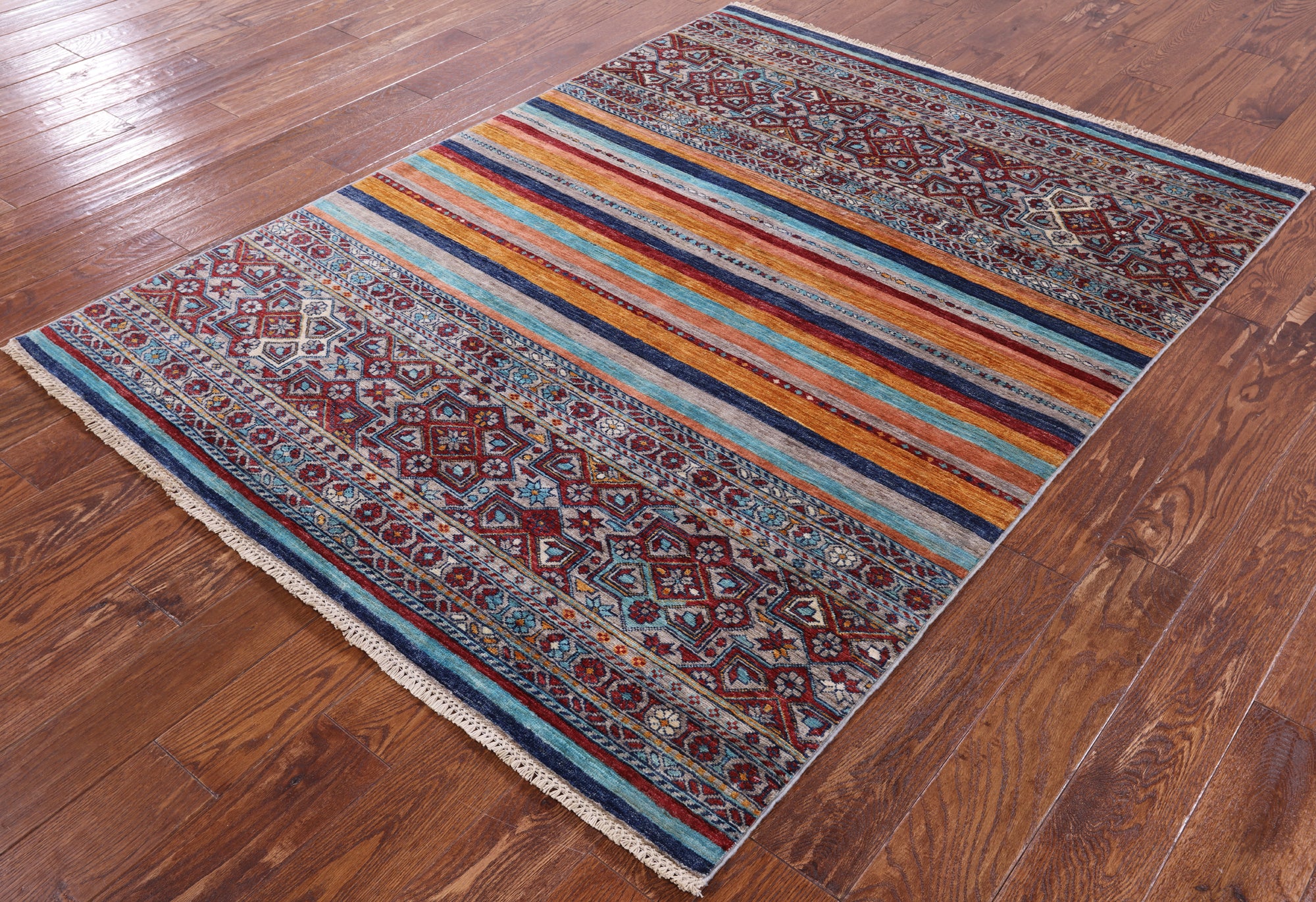 Khorjin Persian Gabbeh Hand Knotted Wool Rug - 4' 11" X 6' 6" - Golden Nile