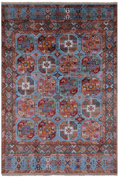 Blue Turkmen Ersari Hand Knotted Wool Rug - 5' 5" X 7' 11" - Golden Nile