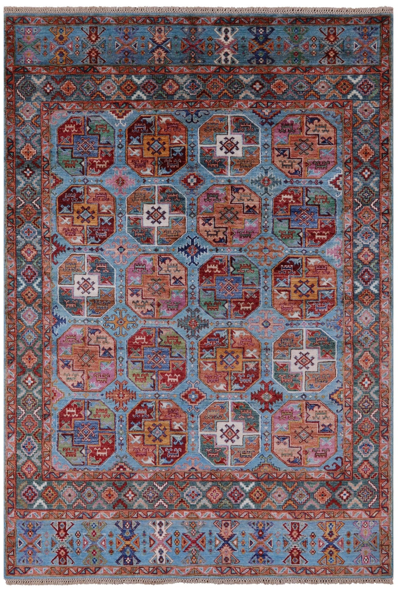 Blue Turkmen Ersari Hand Knotted Wool Rug - 5' 5" X 7' 11" - Golden Nile