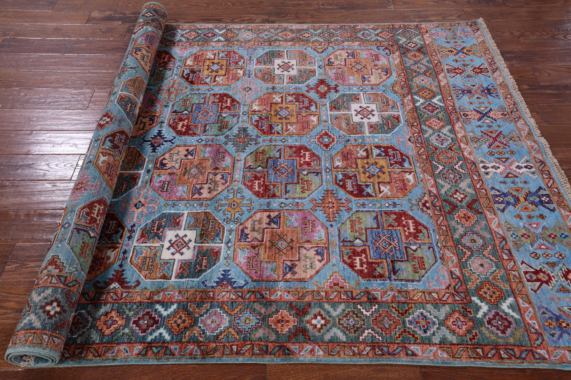 Blue Turkmen Ersari Hand Knotted Wool Rug - 5' 5" X 7' 11" - Golden Nile