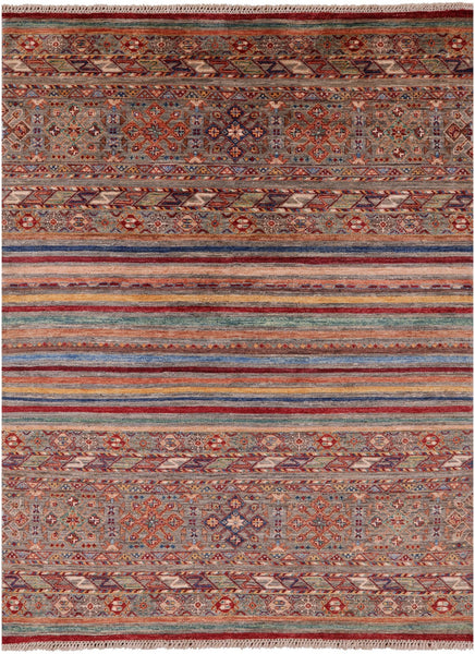 Khorjin Persian Gabbeh Hand Knotted Wool Rug - 4' 11" X 6' 5" - Golden Nile