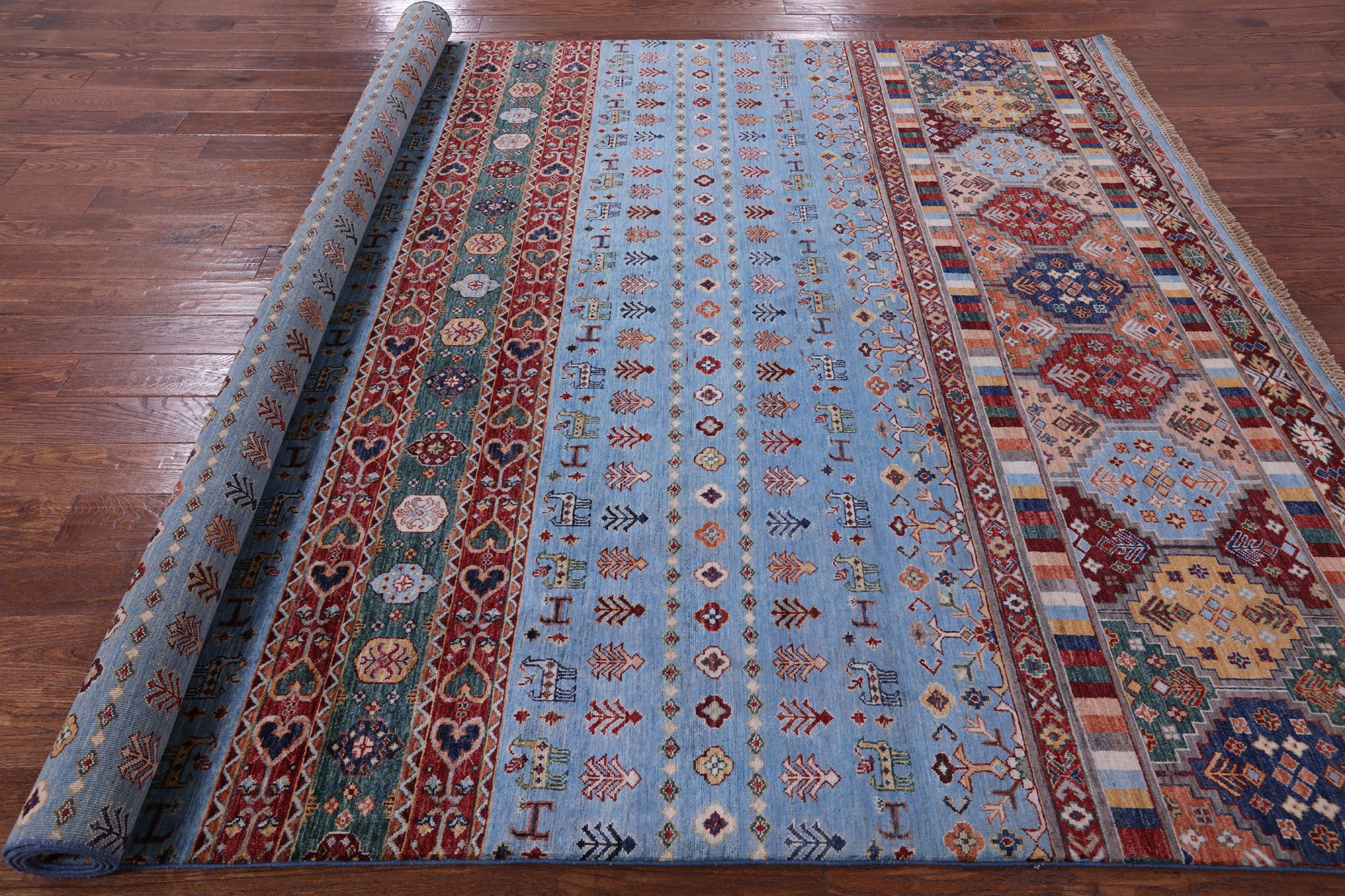 Blue Tribal Persian Gabbeh Hand Knotted Wool Rug - 8' 2" X 11' 6" - Golden Nile