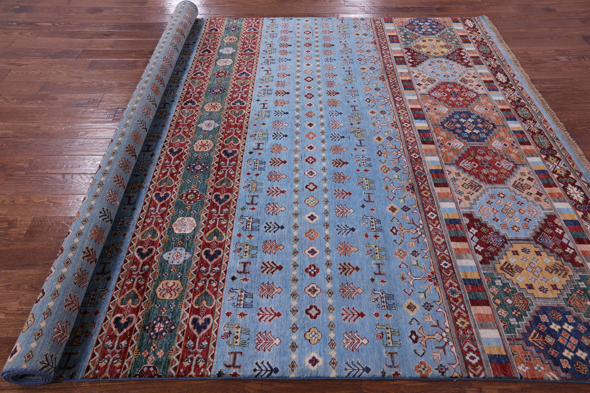 Blue Tribal Persian Gabbeh Hand Knotted Wool Rug - 8' 2" X 11' 6" - Golden Nile