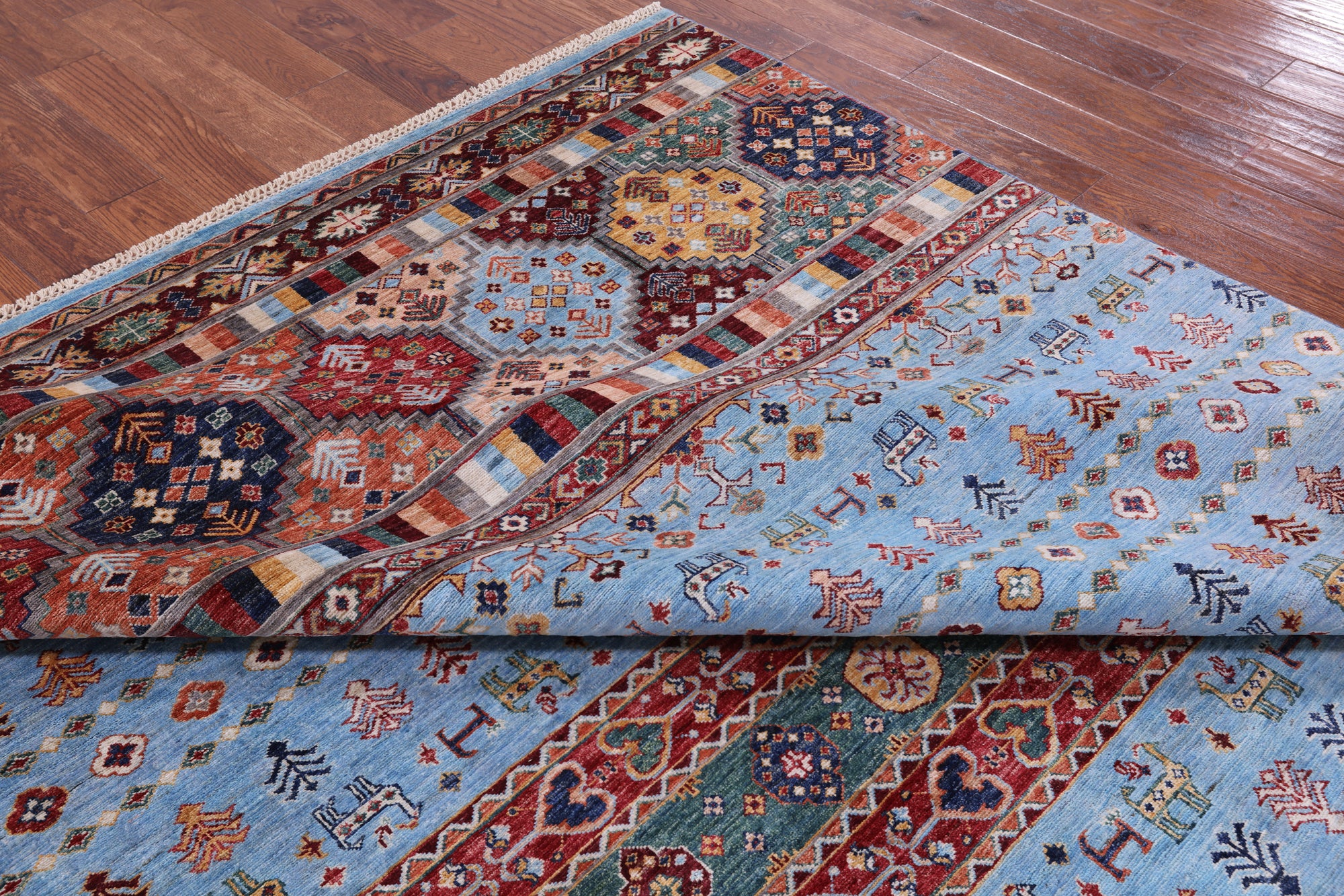 Blue Tribal Persian Gabbeh Hand Knotted Wool Rug - 8' 2" X 11' 6" - Golden Nile