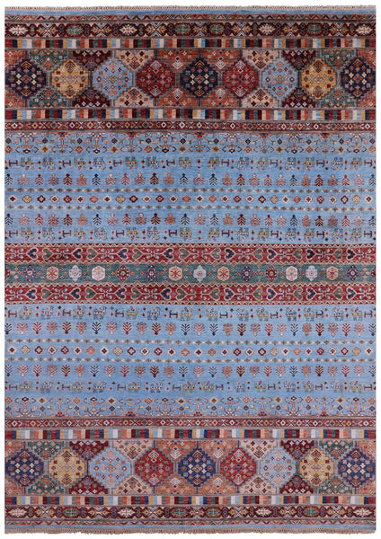 Blue Tribal Persian Gabbeh Hand Knotted Wool Rug - 8' 2" X 11' 6" - Golden Nile