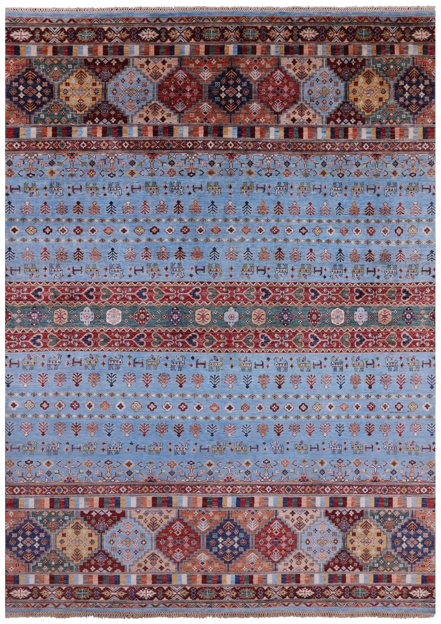 Blue Tribal Persian Gabbeh Hand Knotted Wool Rug - 8' 2" X 11' 6" - Golden Nile