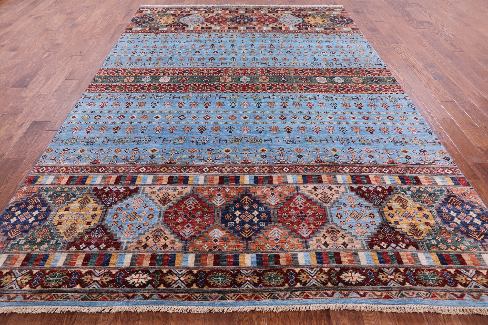 Blue Tribal Persian Gabbeh Hand Knotted Wool Rug - 8' 2" X 11' 6" - Golden Nile