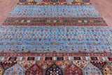 Blue Tribal Persian Gabbeh Hand Knotted Wool Rug - 8' 2" X 11' 6" - Golden Nile