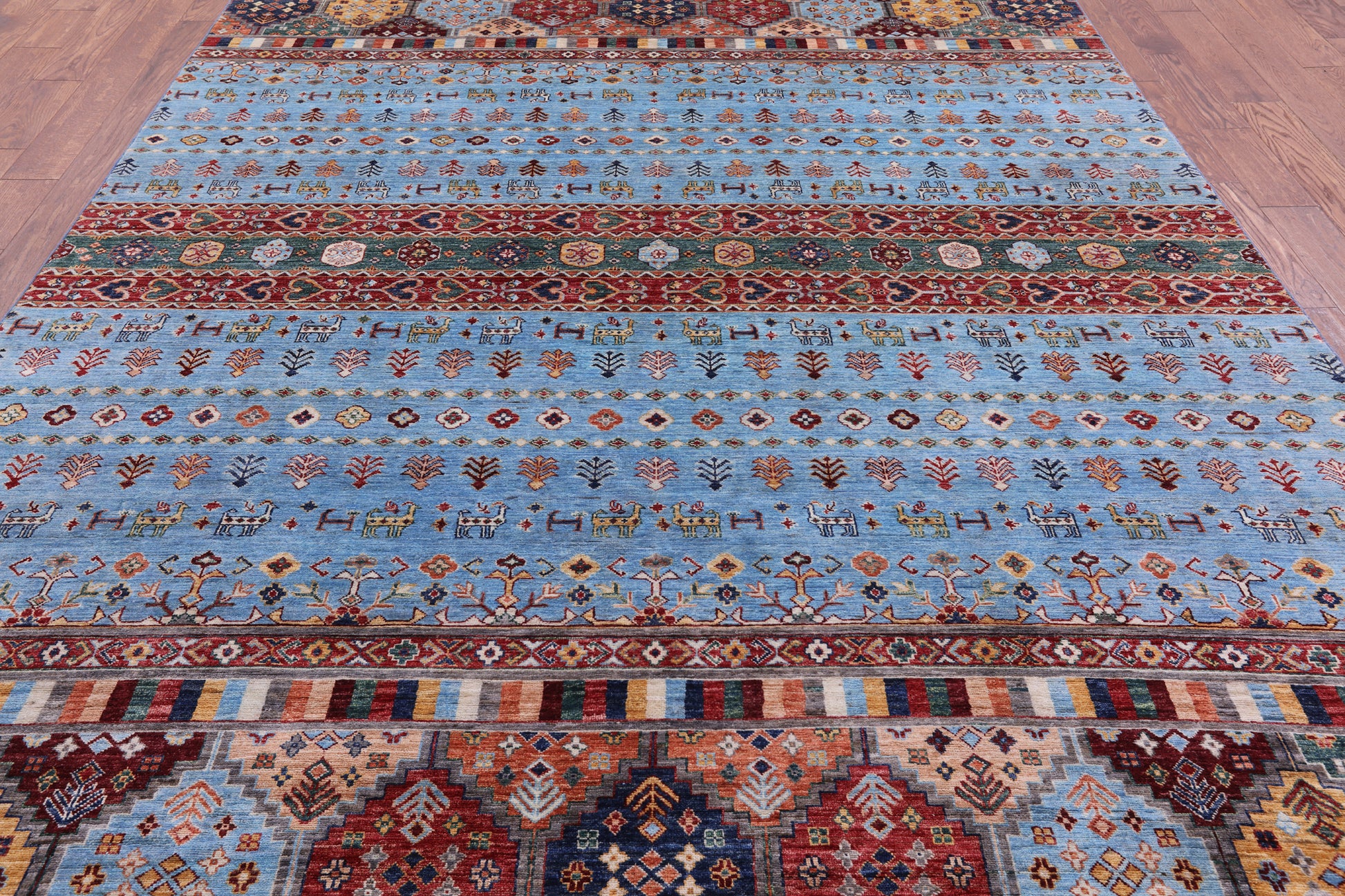 Blue Tribal Persian Gabbeh Hand Knotted Wool Rug - 8' 2" X 11' 6" - Golden Nile