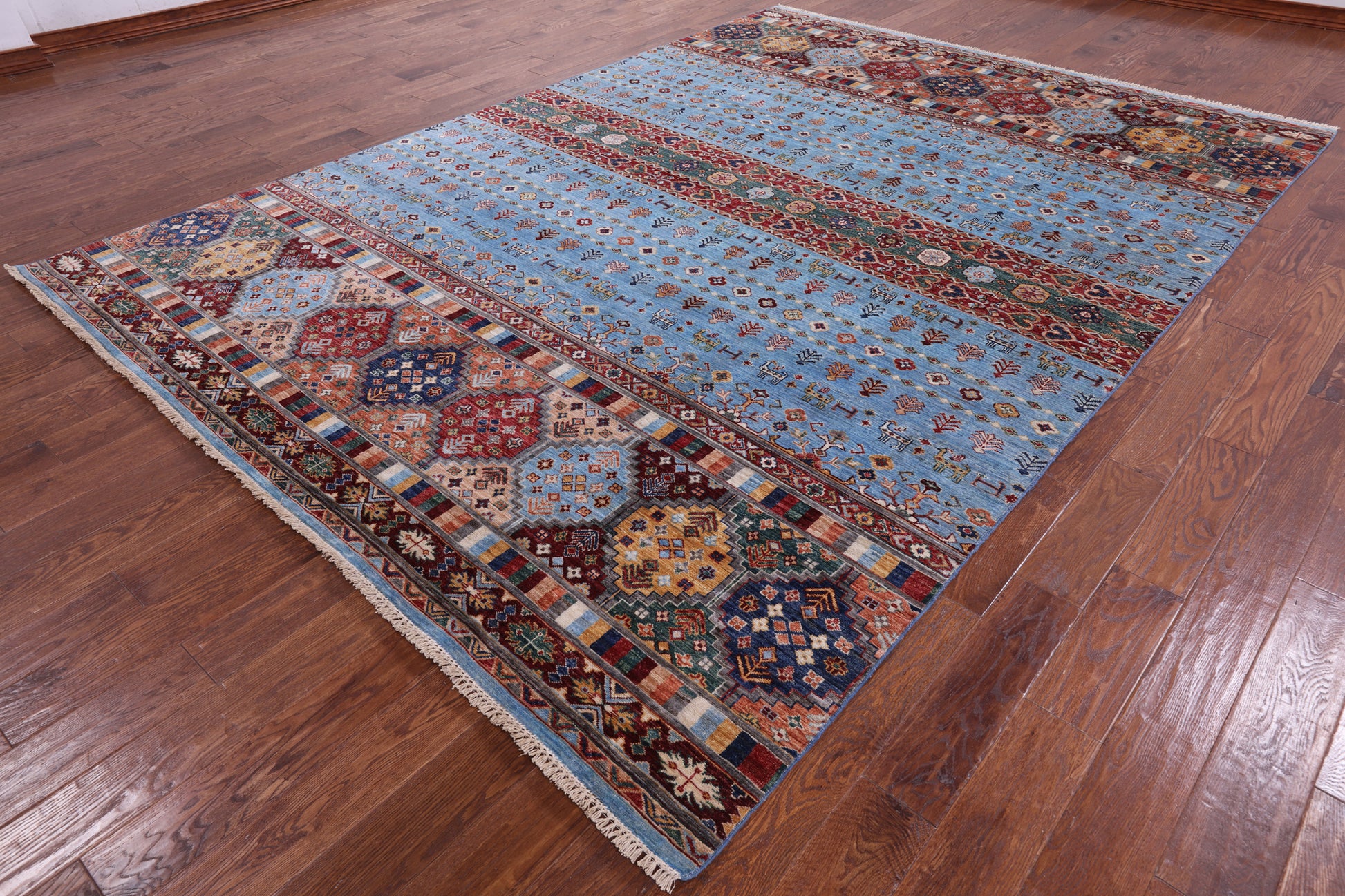Blue Tribal Persian Gabbeh Hand Knotted Wool Rug - 8' 2" X 11' 6" - Golden Nile