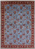Blue Peshawar Hand Knotted Wool Rug - 8' 1" X 11' 2" - Golden Nile