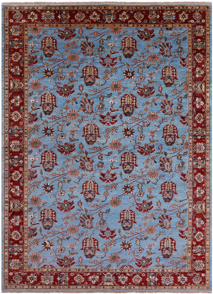 Blue Peshawar Hand Knotted Wool Rug - 8' 1" X 11' 2" - Golden Nile