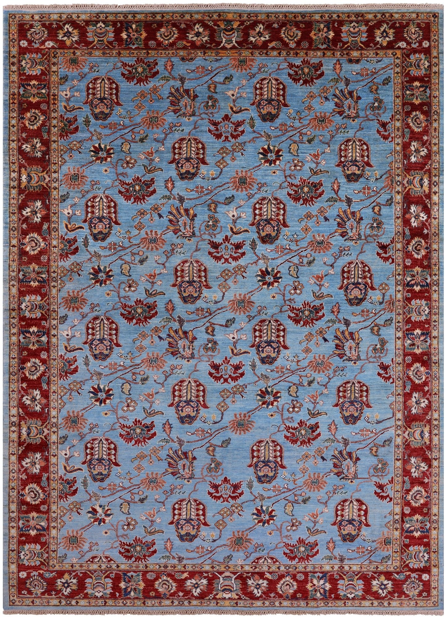 Blue Peshawar Hand Knotted Wool Rug - 8' 1" X 11' 2" - Golden Nile