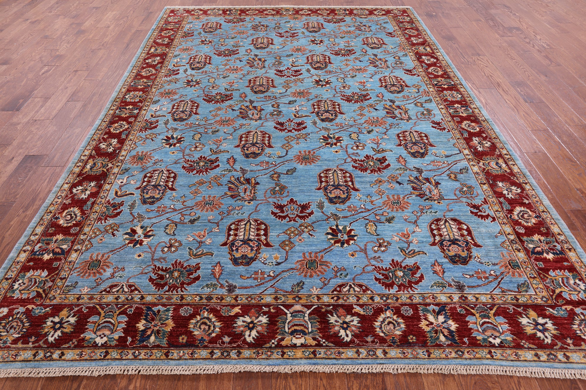 Blue Peshawar Hand Knotted Wool Rug - 8' 1" X 11' 2" - Golden Nile