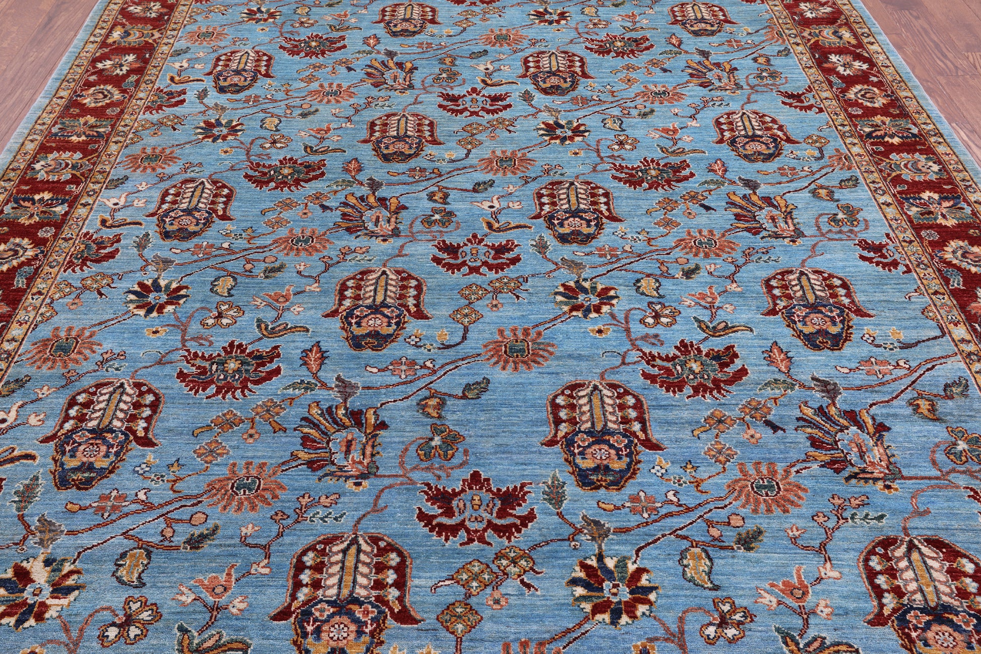 Blue Peshawar Hand Knotted Wool Rug - 8' 1" X 11' 2" - Golden Nile