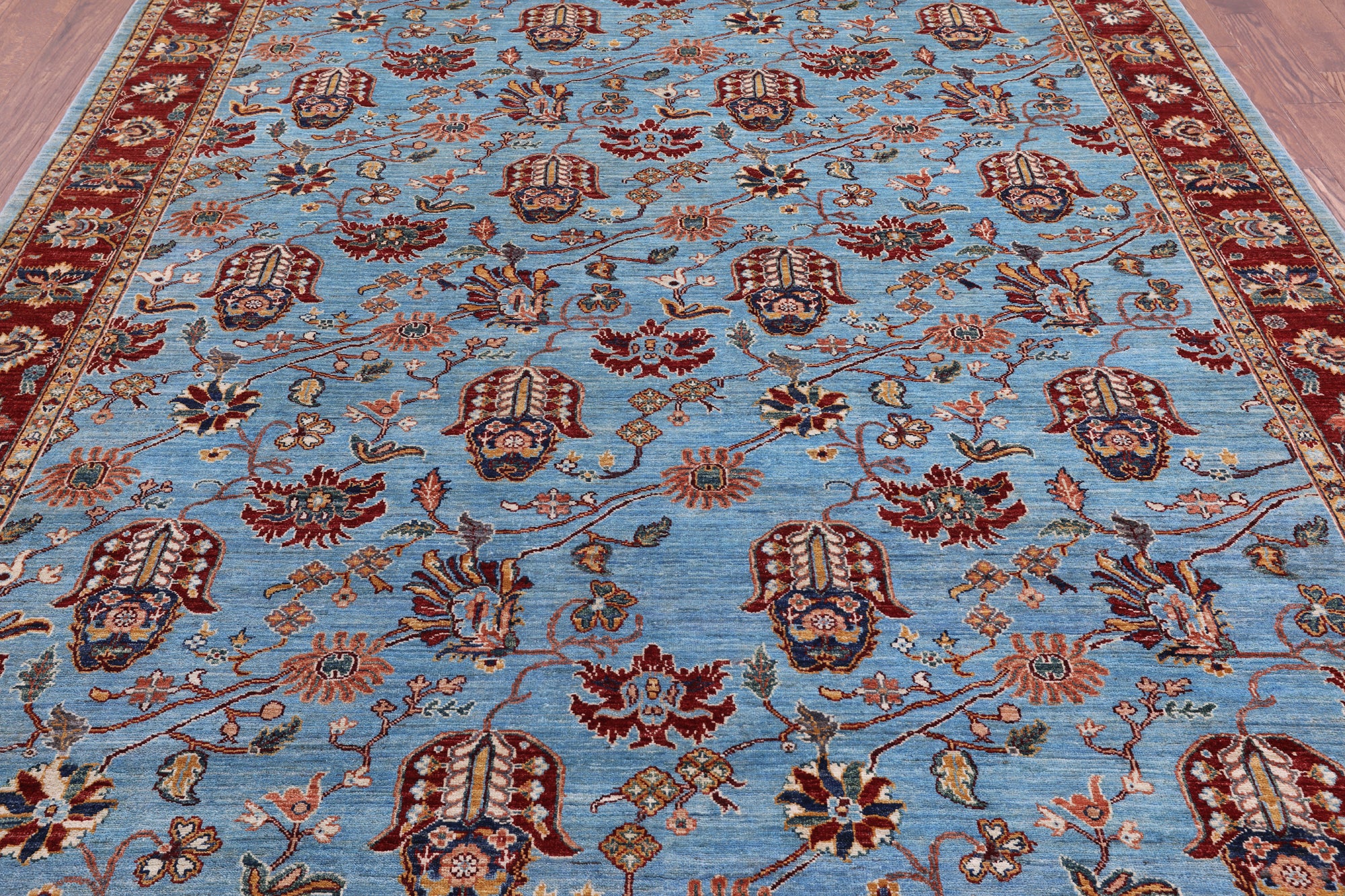 Blue Peshawar Hand Knotted Wool Rug - 8' 1" X 11' 2" - Golden Nile