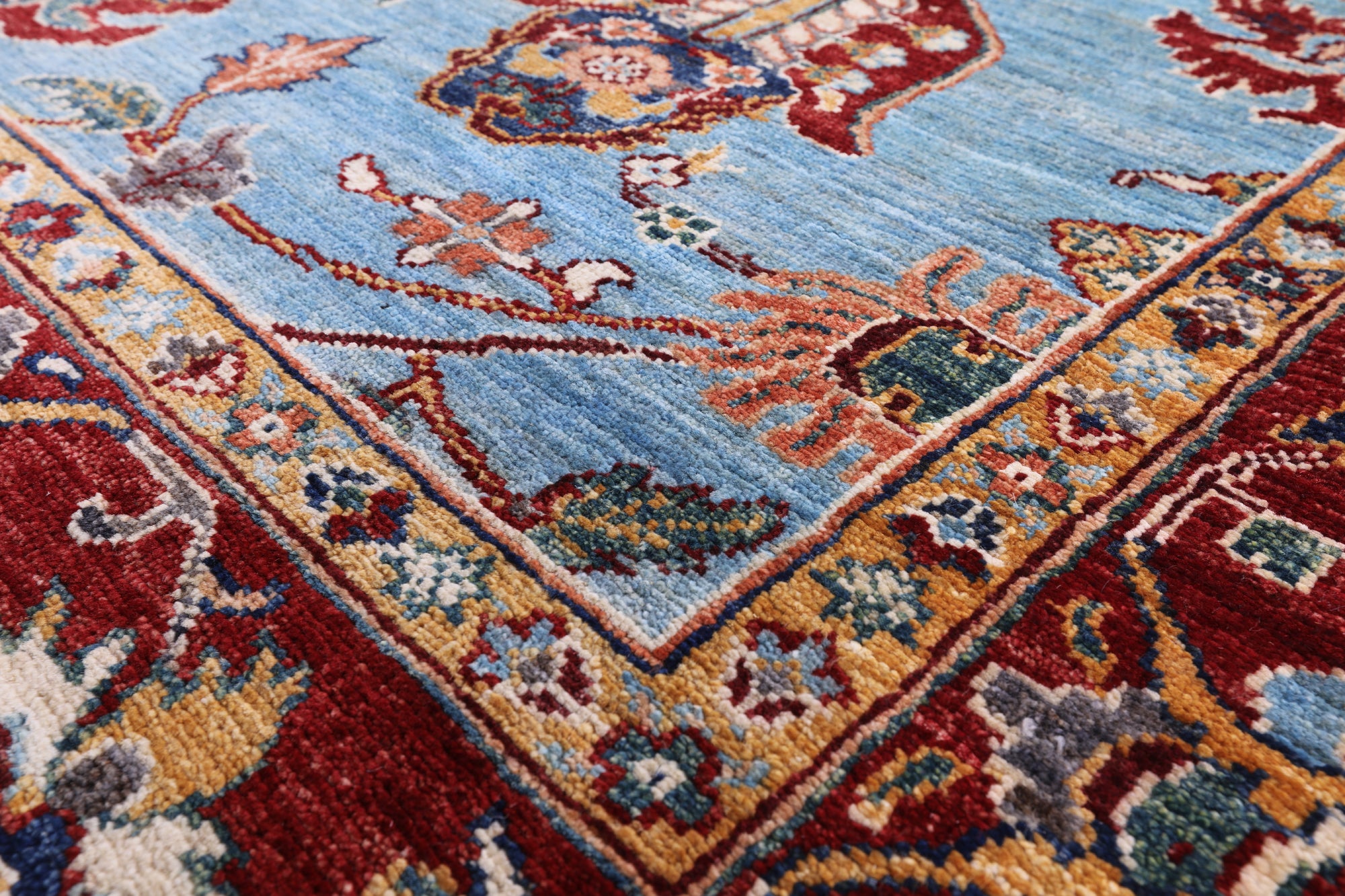 Blue Peshawar Hand Knotted Wool Rug - 8' 1" X 11' 2" - Golden Nile