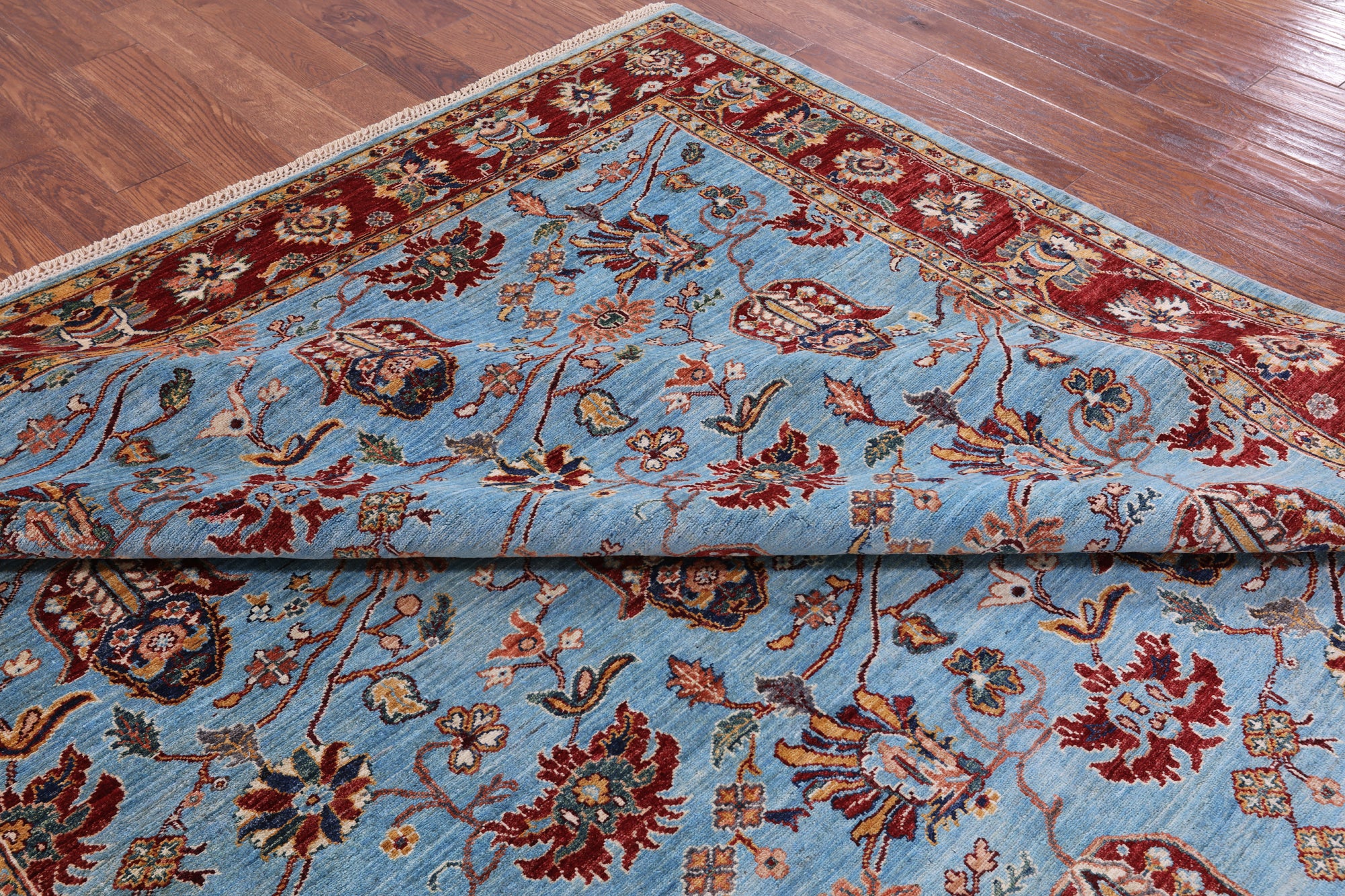 Blue Peshawar Hand Knotted Wool Rug - 8' 1" X 11' 2" - Golden Nile