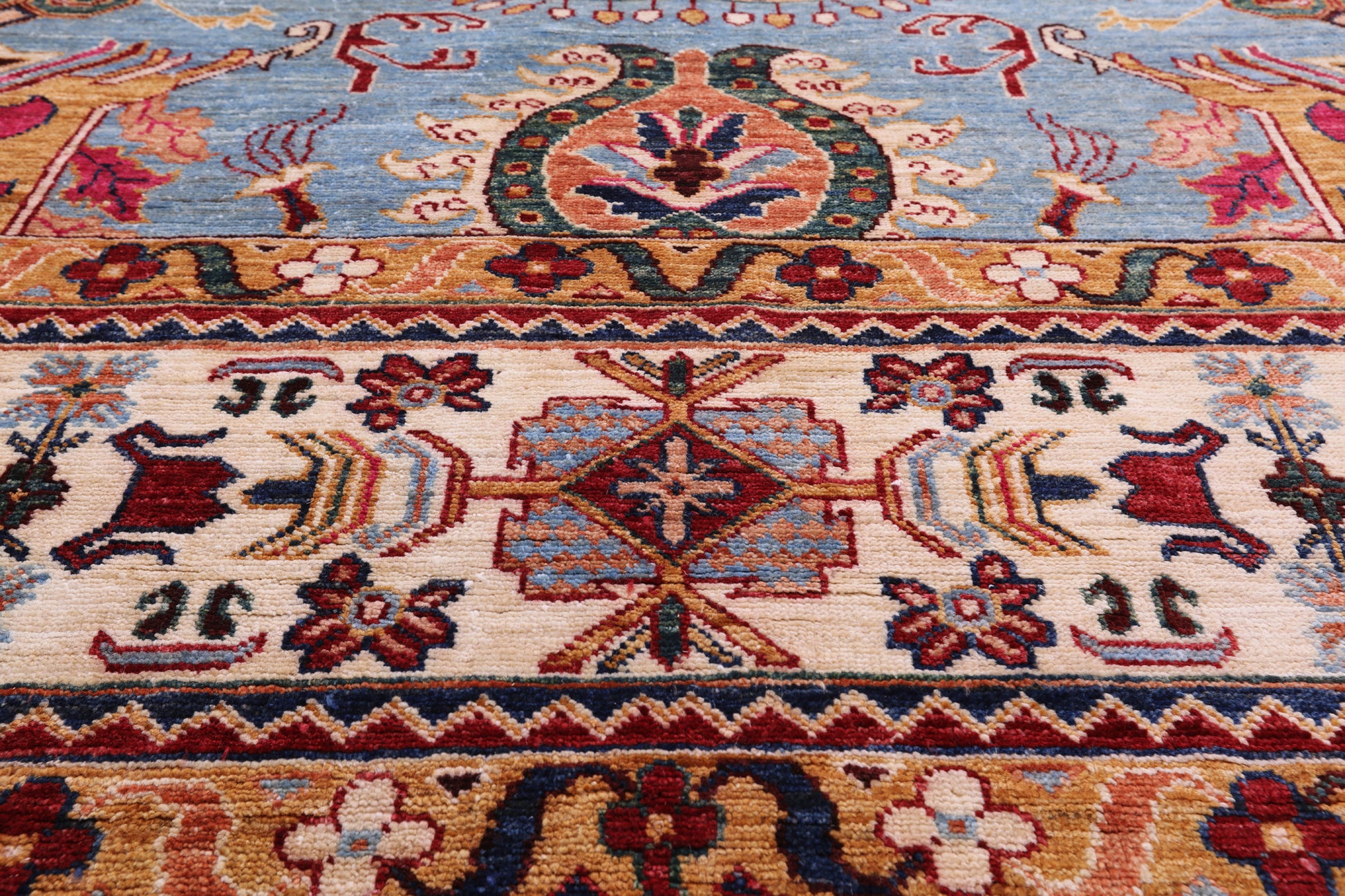 Blue Persian Fine Serapi Hand Knotted Wool Rug - 9' 2" X 11' 10" - Golden Nile