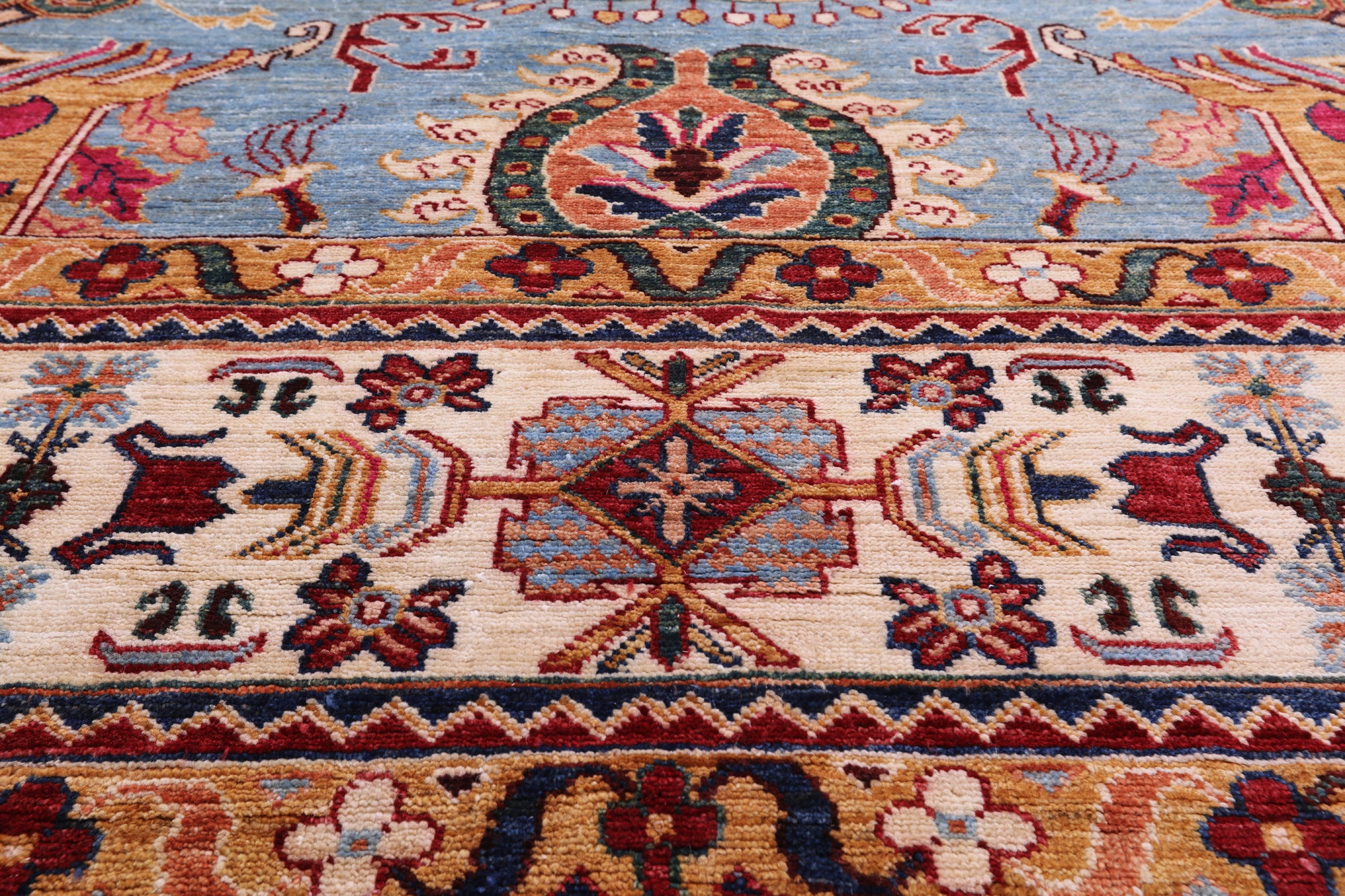 Blue Persian Fine Serapi Hand Knotted Wool Rug - 9' 2" X 11' 10" - Golden Nile