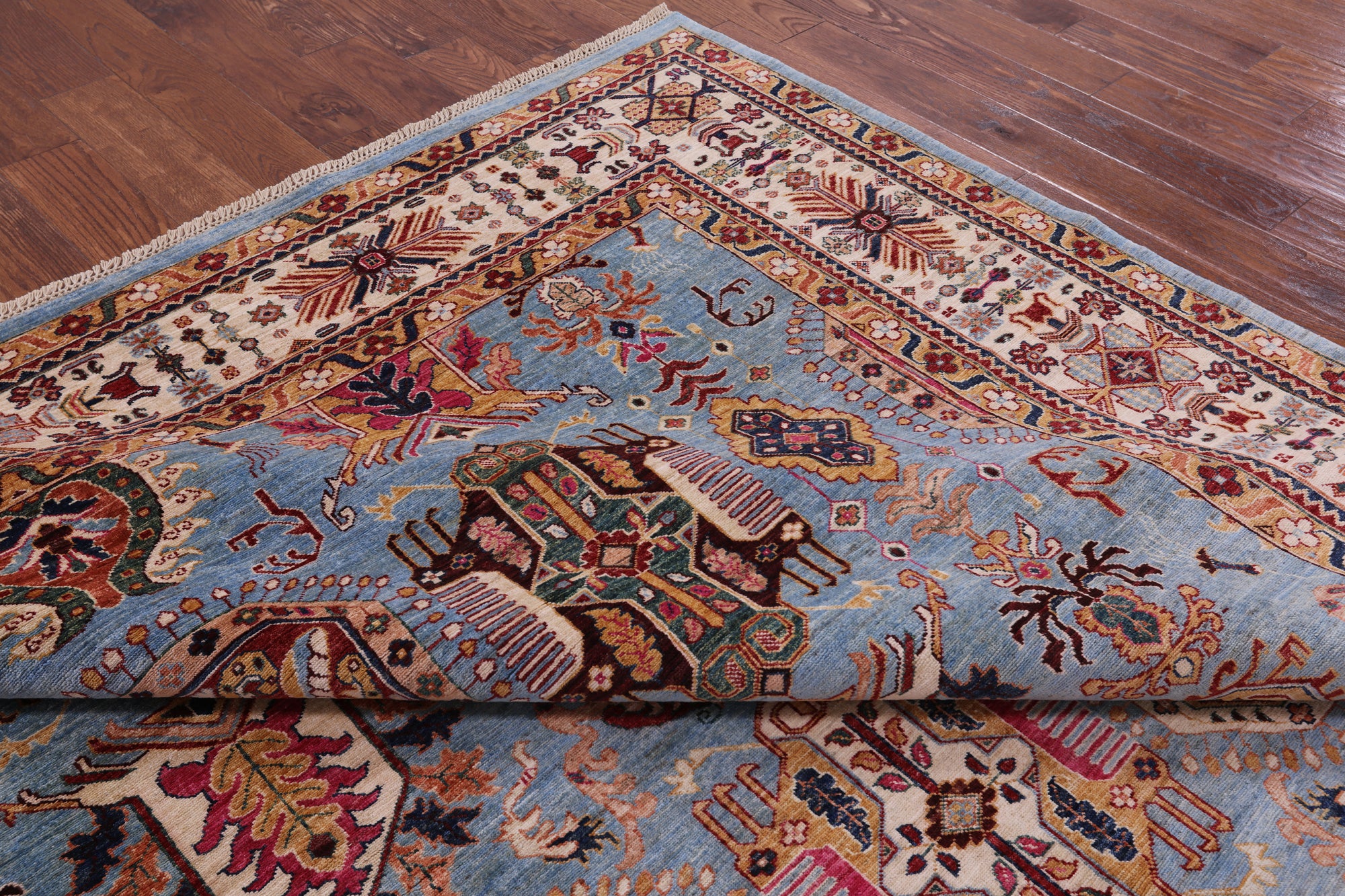 Blue Persian Fine Serapi Hand Knotted Wool Rug - 9' 2" X 11' 10" - Golden Nile