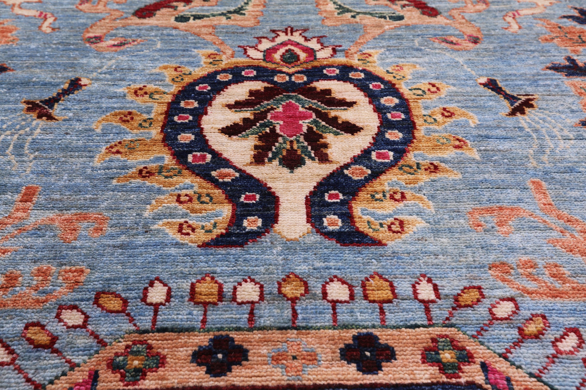 Blue Persian Fine Serapi Hand Knotted Wool Rug - 9' 2" X 11' 10" - Golden Nile