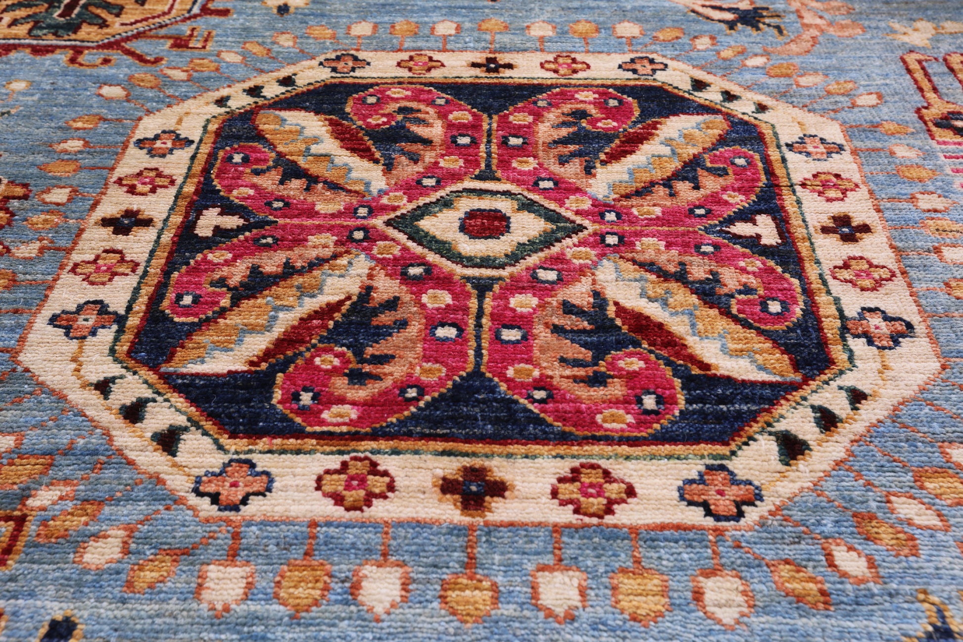 Blue Persian Fine Serapi Hand Knotted Wool Rug - 9' 2" X 11' 10" - Golden Nile