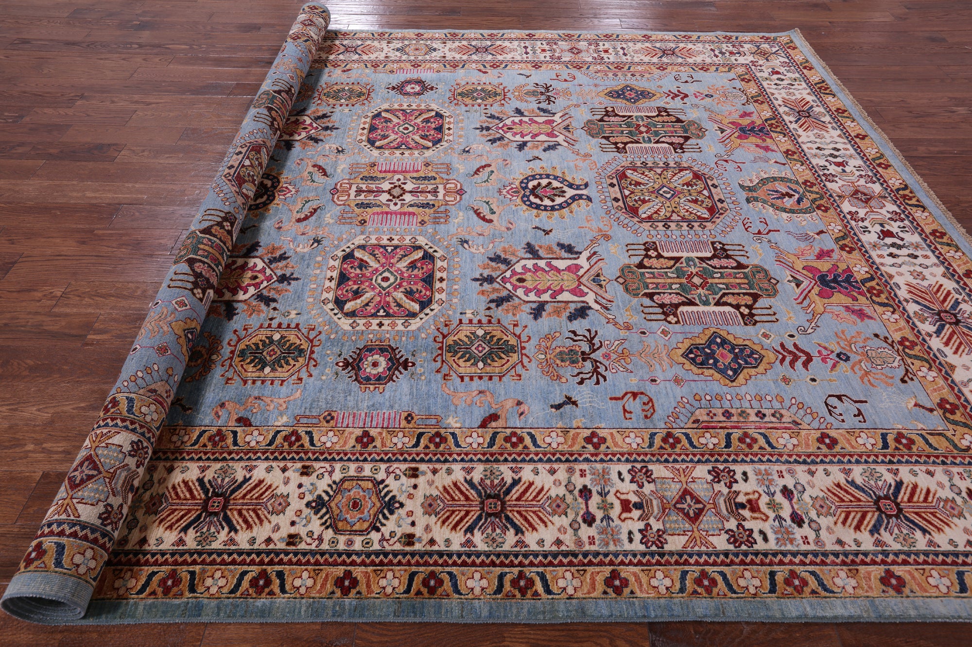 Blue Persian Fine Serapi Hand Knotted Wool Rug - 9' 2" X 11' 10" - Golden Nile