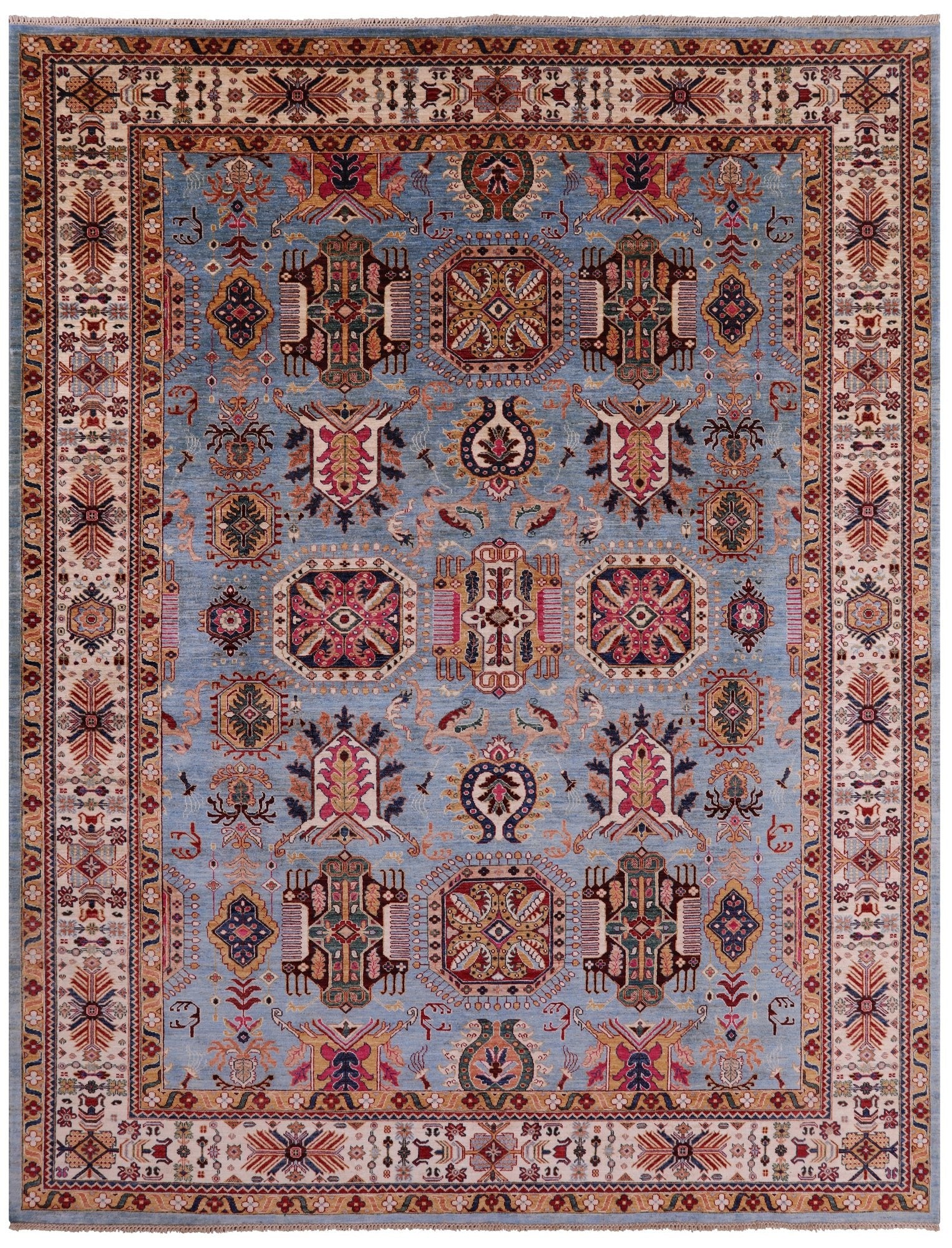 Blue Persian Fine Serapi Hand Knotted Wool Rug - 9' 2" X 11' 10" - Golden Nile