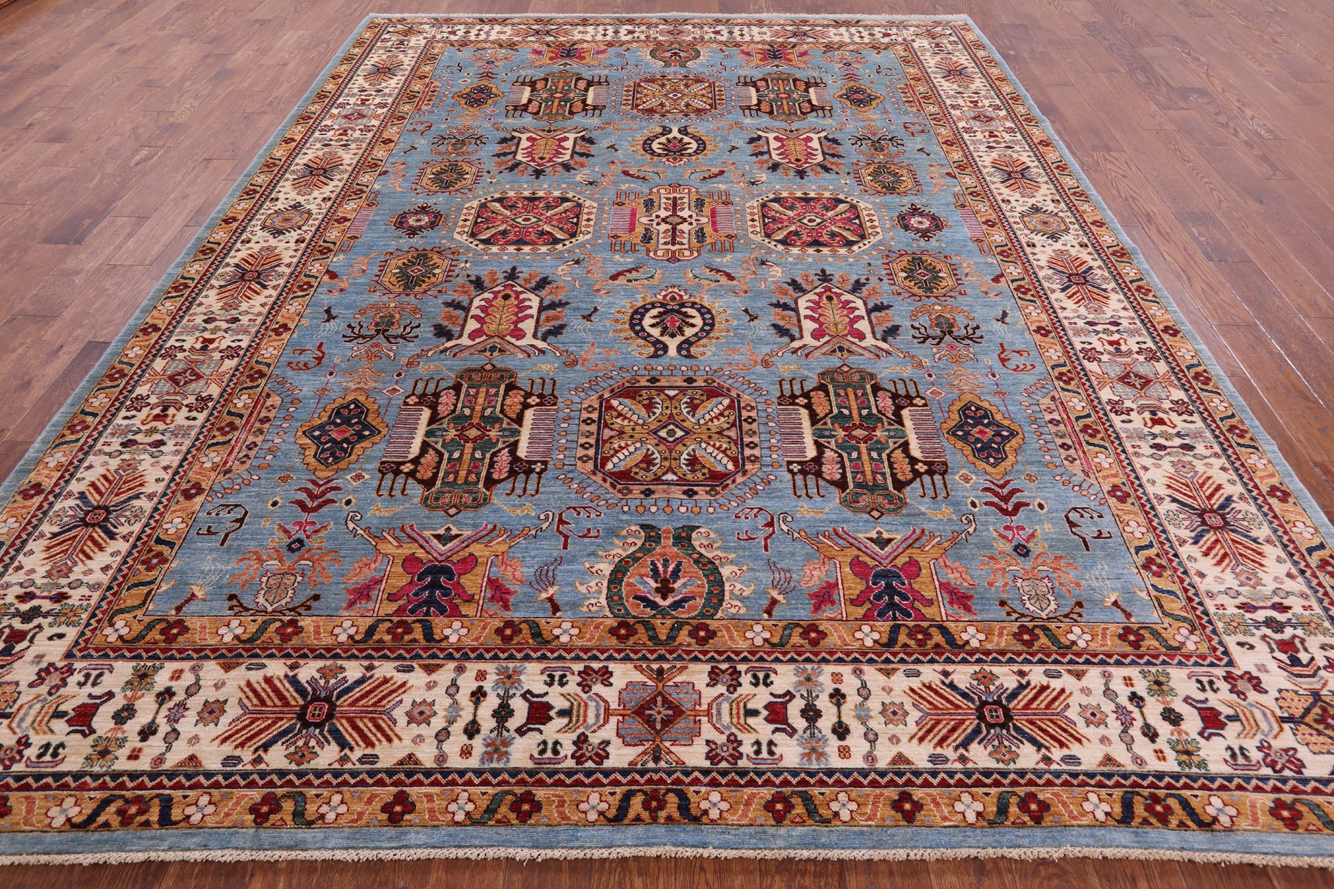 Blue Persian Fine Serapi Hand Knotted Wool Rug - 9' 2" X 11' 10" - Golden Nile