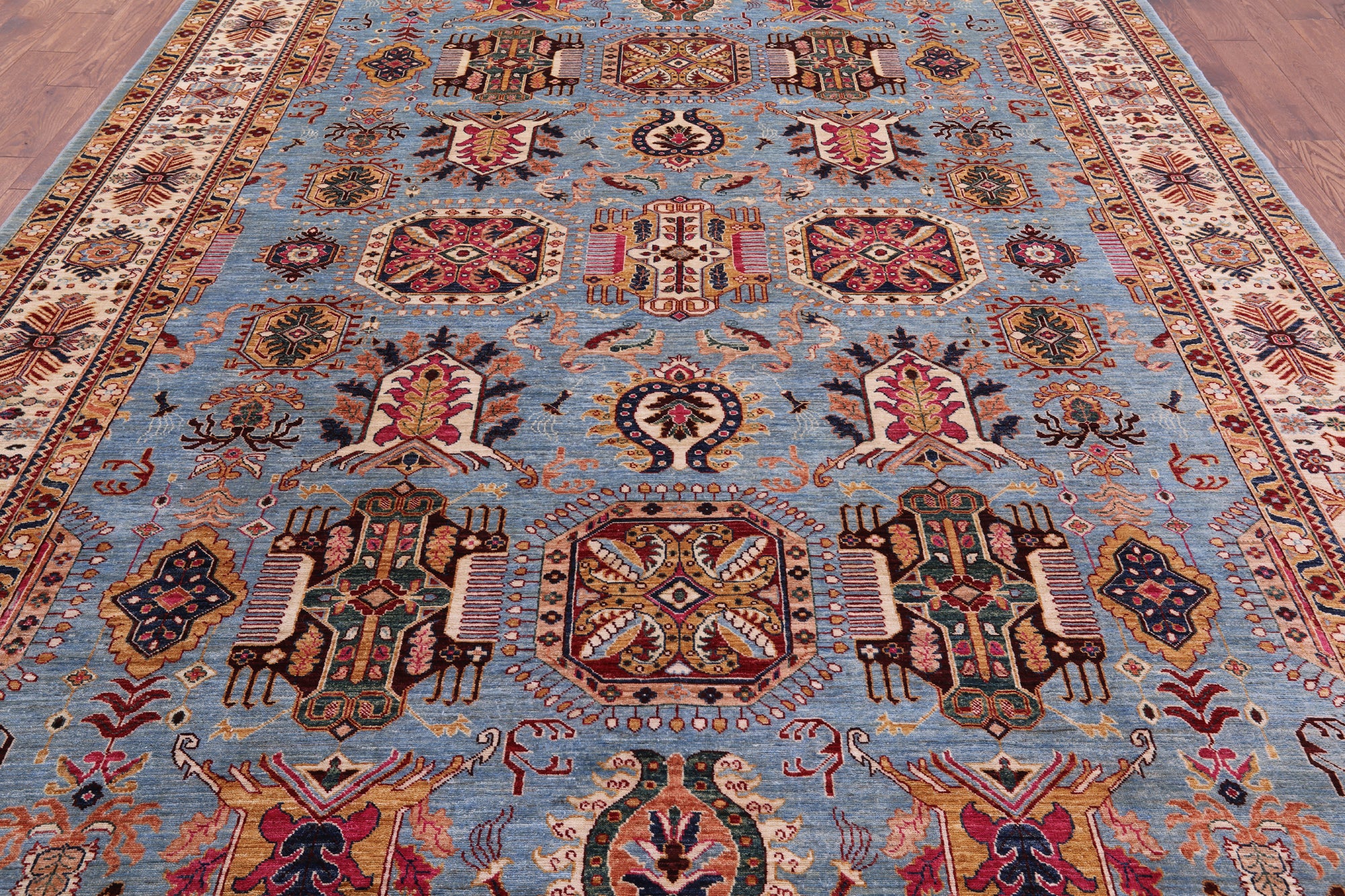 Blue Persian Fine Serapi Hand Knotted Wool Rug - 9' 2" X 11' 10" - Golden Nile
