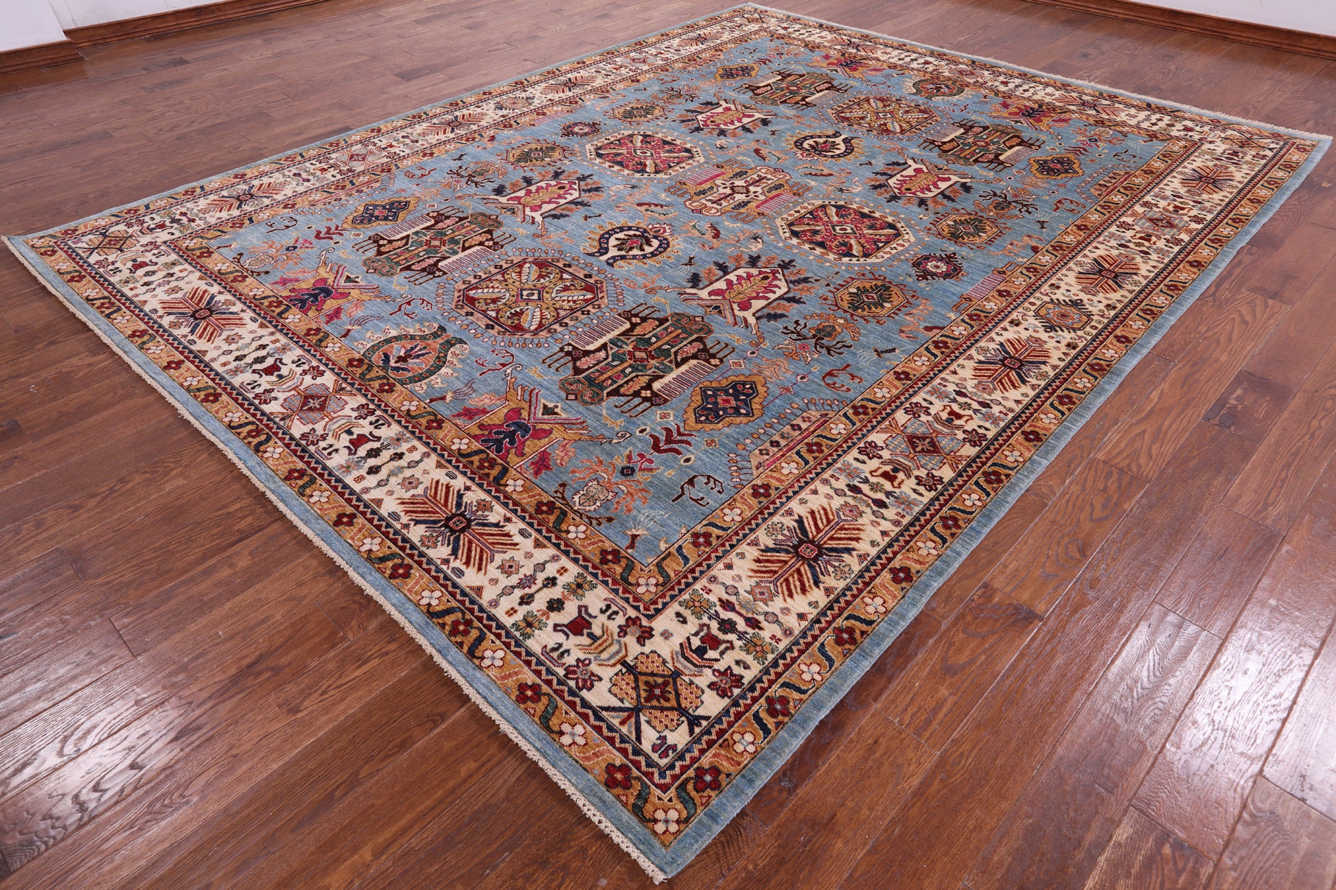 Blue Persian Fine Serapi Hand Knotted Wool Rug - 9' 2" X 11' 10" - Golden Nile