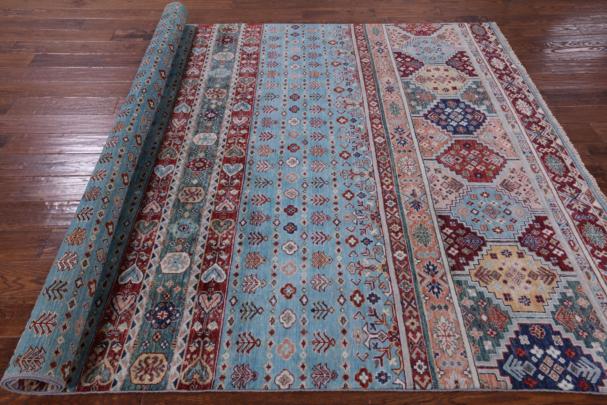 Blue Khorjin Persian Gabbeh Hand Knotted Wool Rug - 6' 7" X 9' 7" - Golden Nile