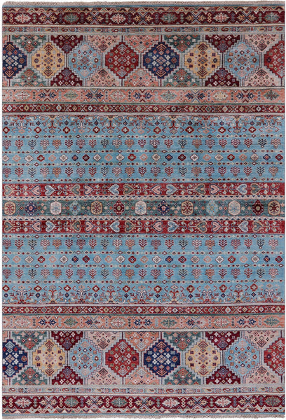 Blue Khorjin Persian Gabbeh Hand Knotted Wool Rug - 6' 7" X 9' 7" - Golden Nile