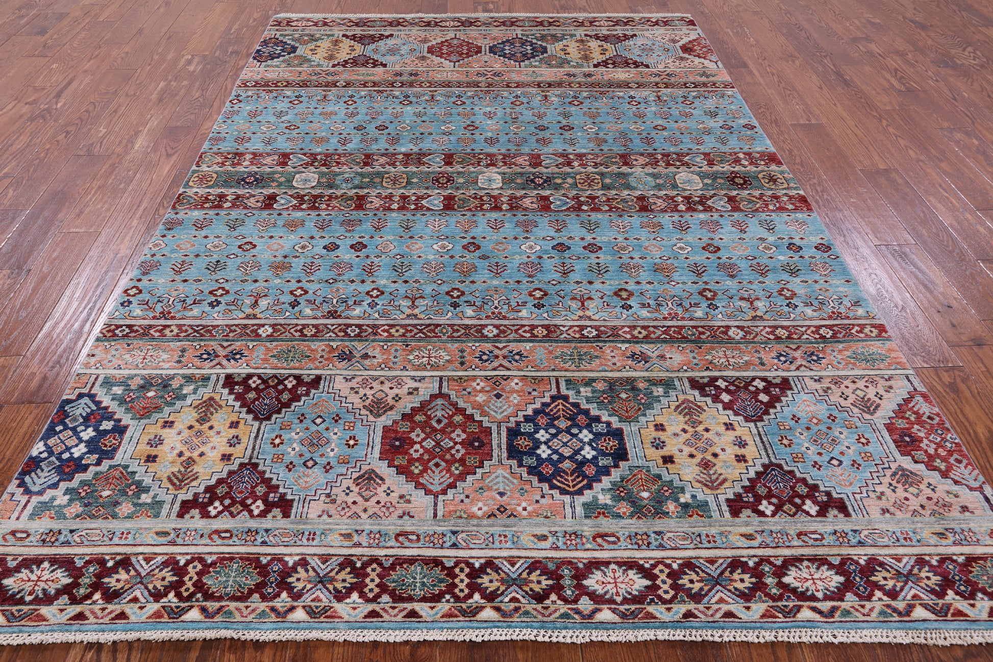 Blue Khorjin Persian Gabbeh Hand Knotted Wool Rug - 6' 7" X 9' 7" - Golden Nile