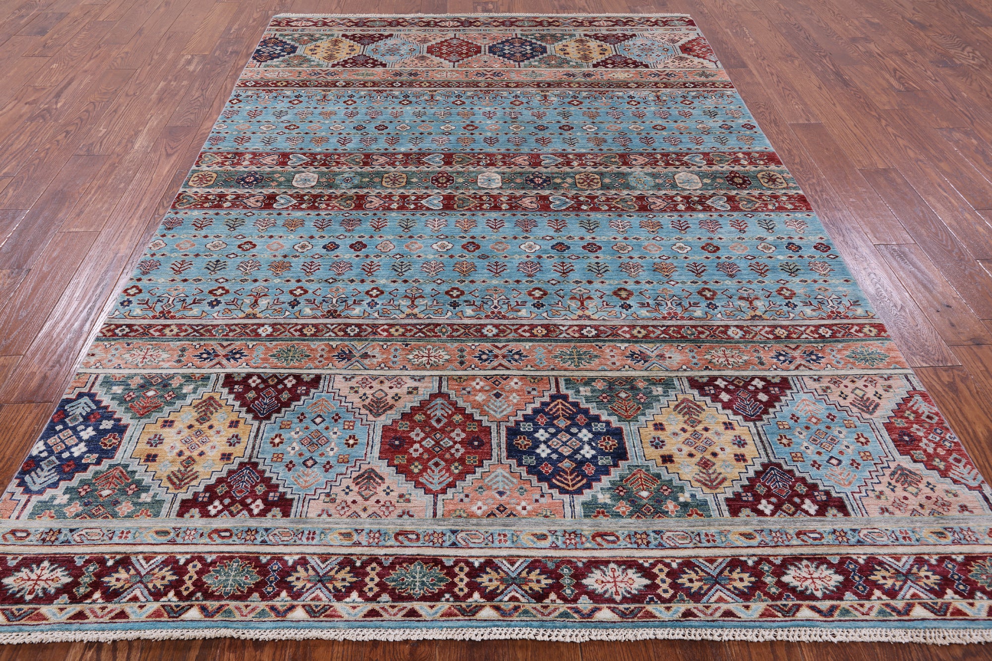 Blue Khorjin Persian Gabbeh Hand Knotted Wool Rug - 6' 7" X 9' 7" - Golden Nile