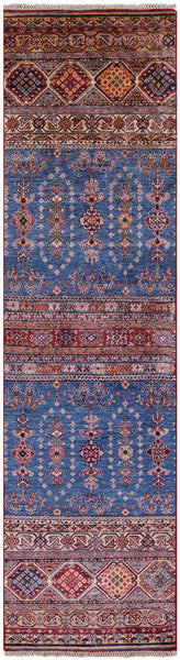 Blue Khorjin Persian Gabbeh Handmade Wool Runner Rug - 2' 6" X 9' 9" - Golden Nile