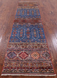 Blue Khorjin Persian Gabbeh Handmade Wool Runner Rug - 2' 6" X 9' 9" - Golden Nile