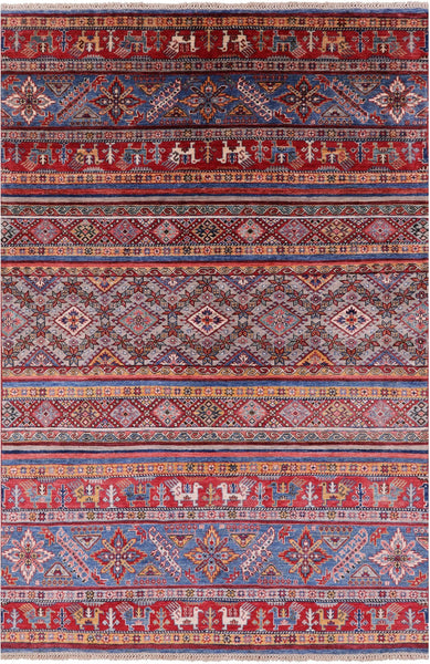 Tribal Persian Gabbeh Hand Knotted Wool Rug - 5' 8" X 8' 4" - Golden Nile