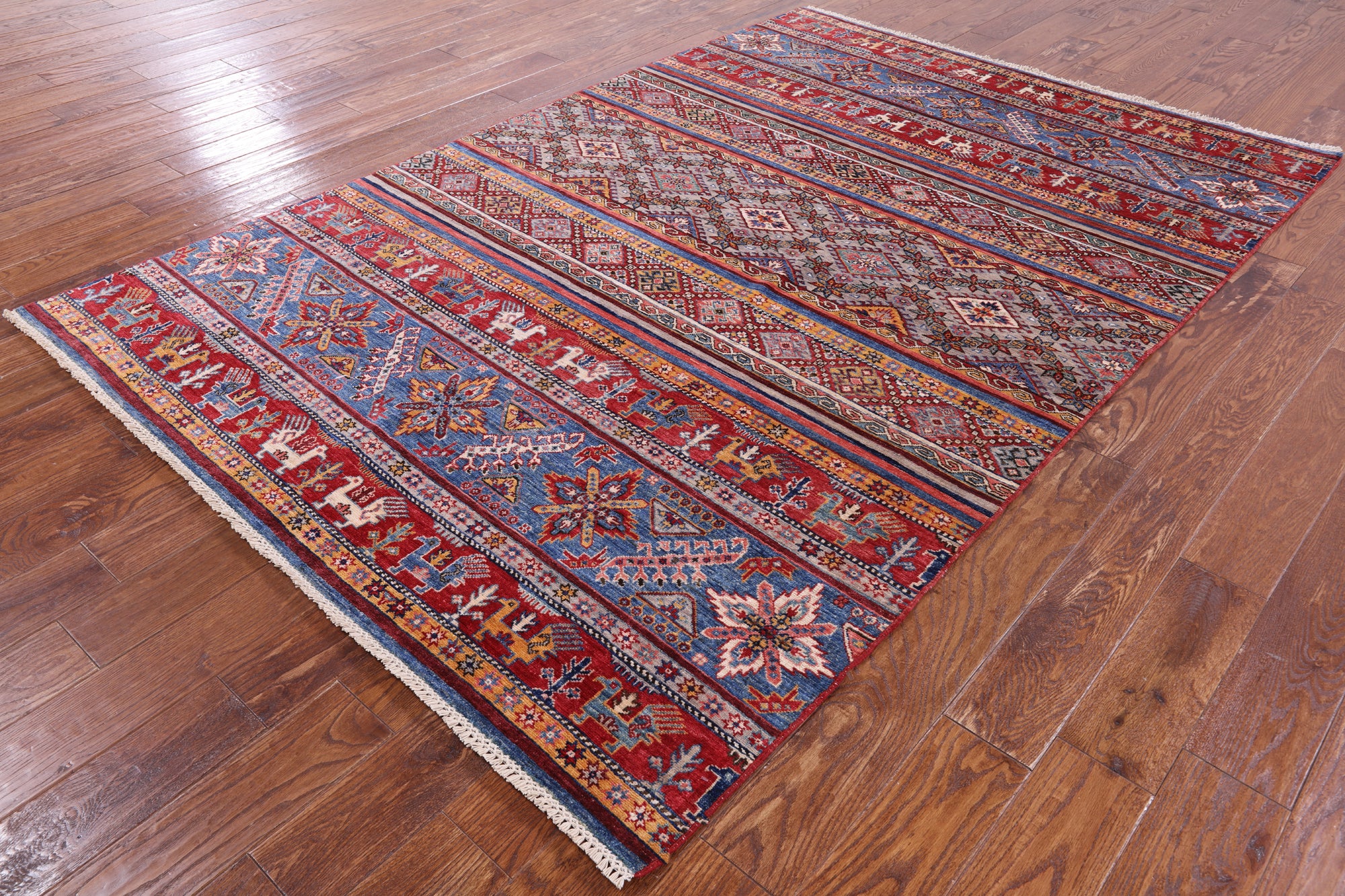 Tribal Persian Gabbeh Hand Knotted Wool Rug - 5' 8" X 8' 4" - Golden Nile