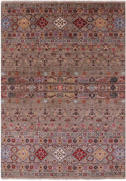 Khorjin Persian Gabbeh Hand Knotted Wool Rug - 6' 10" X 9' 10" - Golden Nile