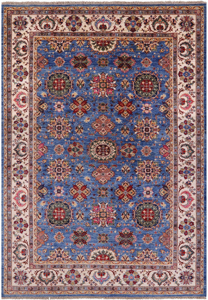 Blue Peshawar Hand Knotted Wool Rug - 6' 9" X 9' 6" - Golden Nile